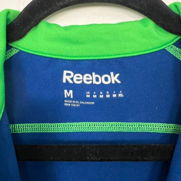 Reebok Quarter Zip Active Long Sleeve Shirt Cobalt Blue Green Medium - Picture 2 of 5